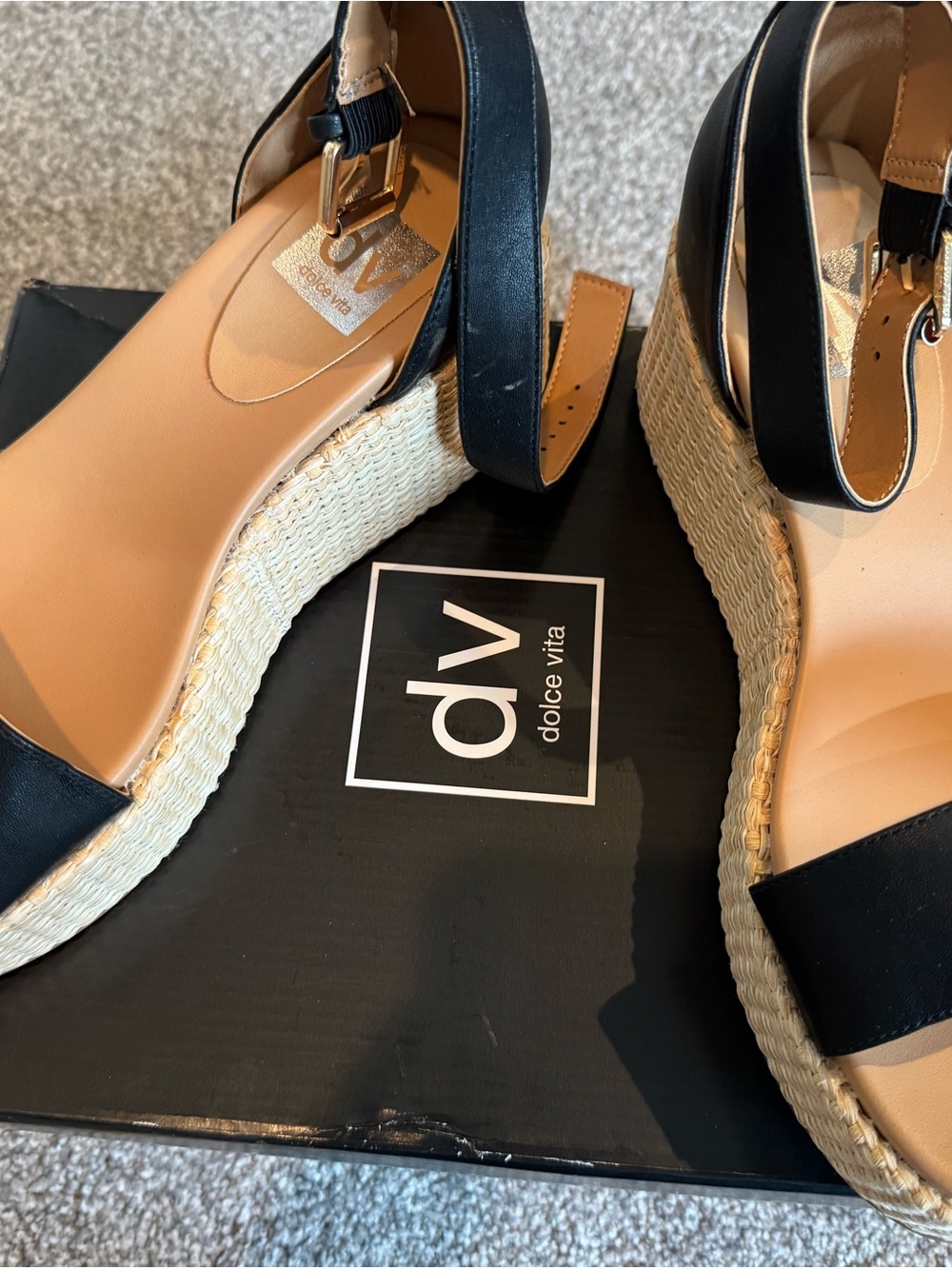 Dolce Vita Black Espadrille Platform Wedge Sandals